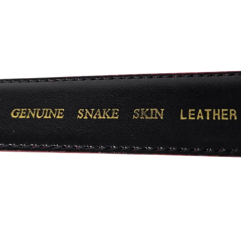 Vintage Womens Red Genuine Snakeskin Belt Gold Metal Buckle Waist Belt 37